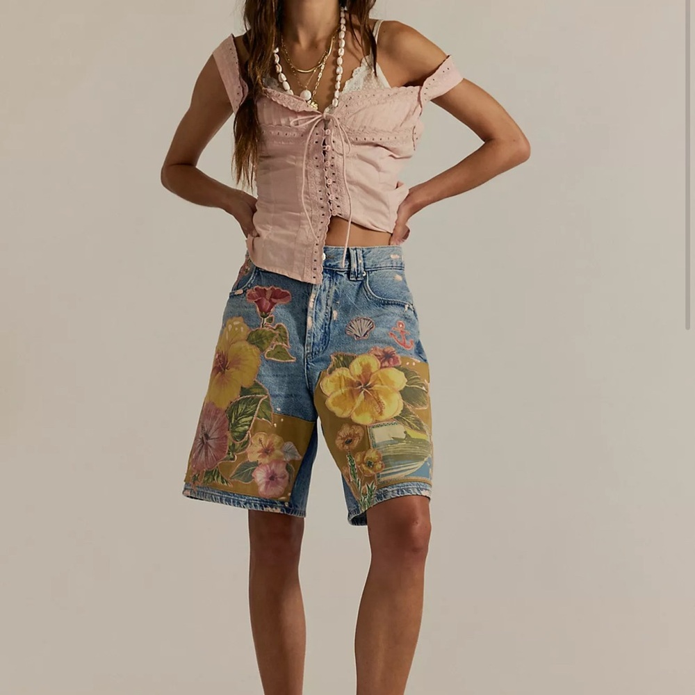 We the free floral denim shorts